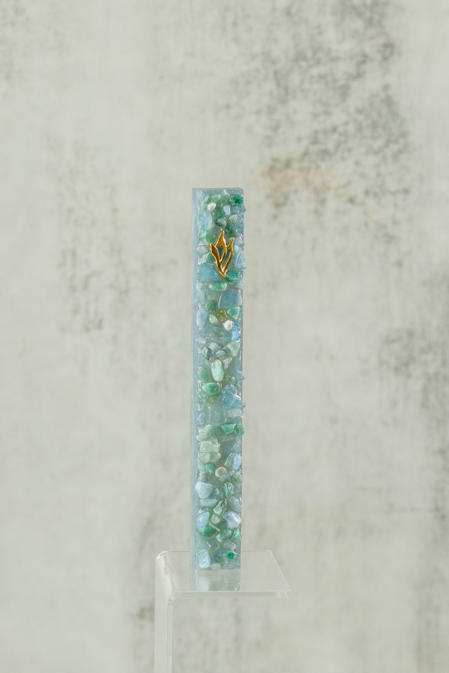 Green and Blue Crystal Mezuzah Case