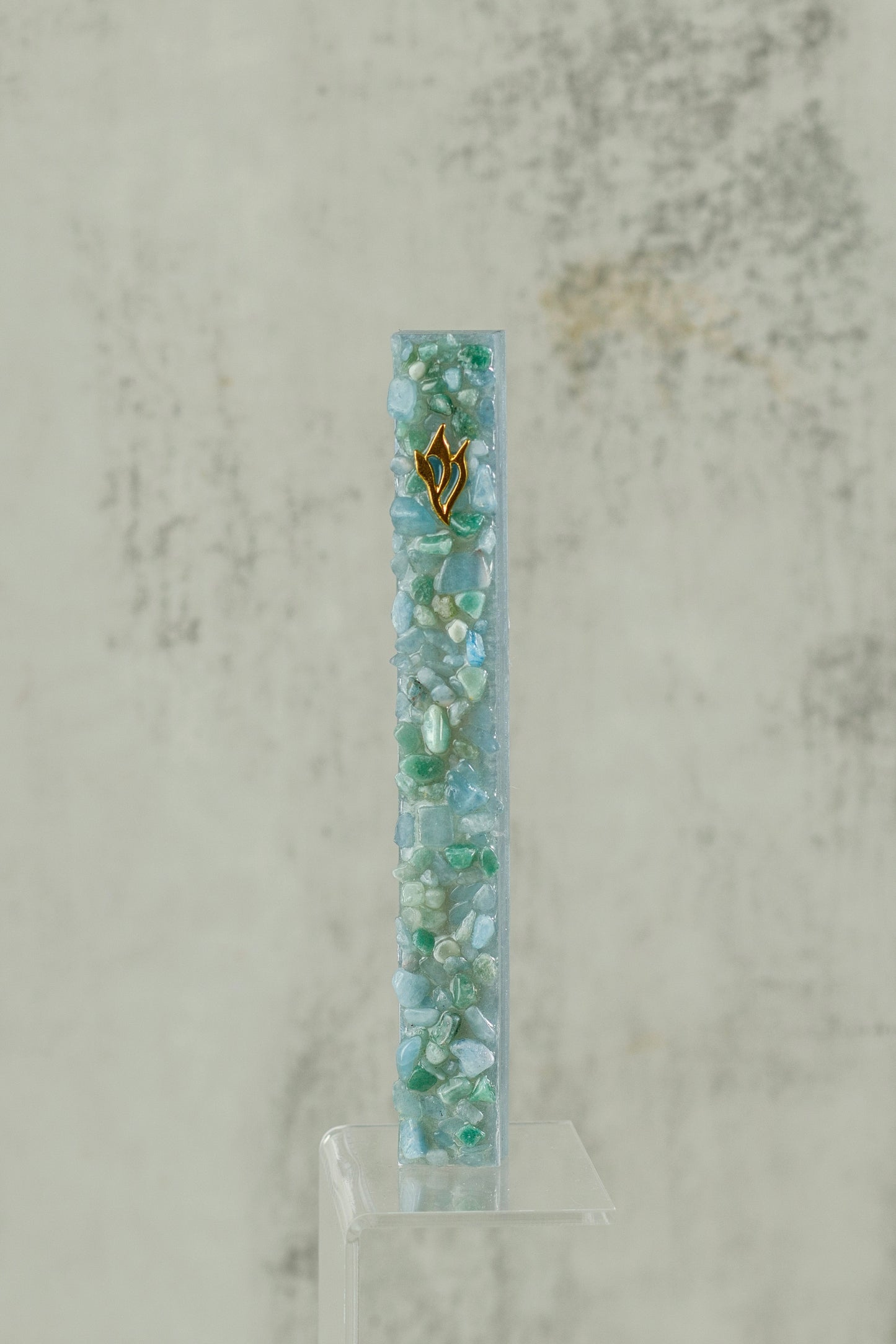 Green and Blue Crystal Mezuzah Case