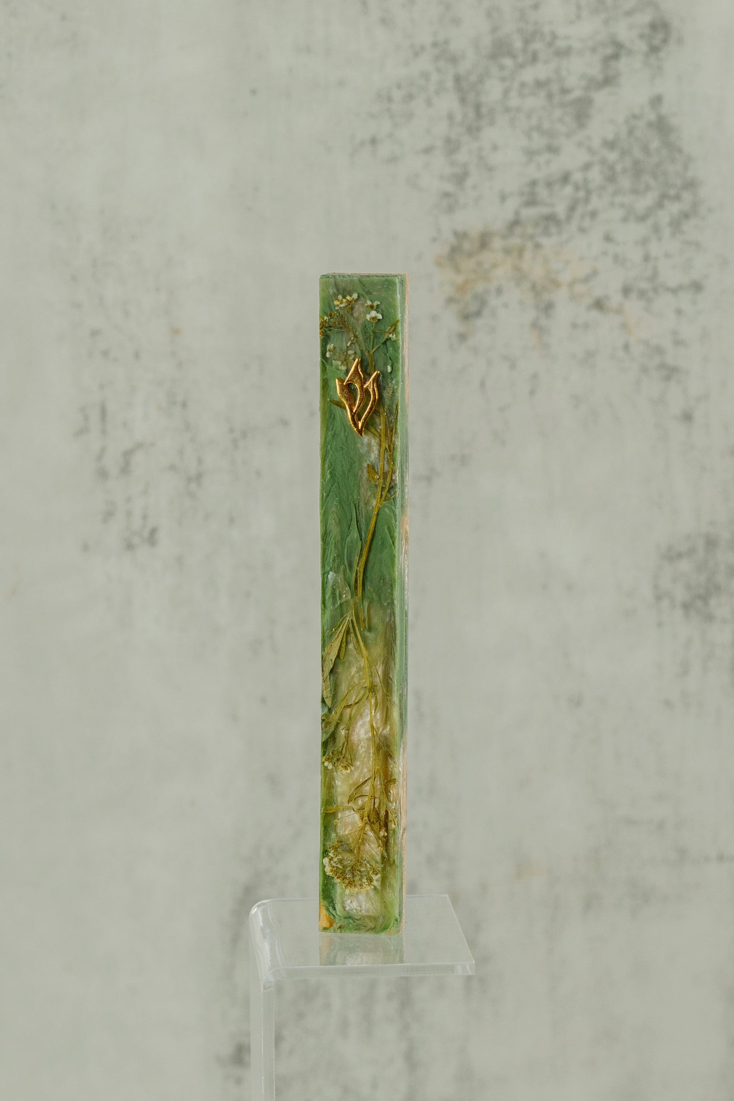 Green and Gold Floral Inlay Mezuzah Case