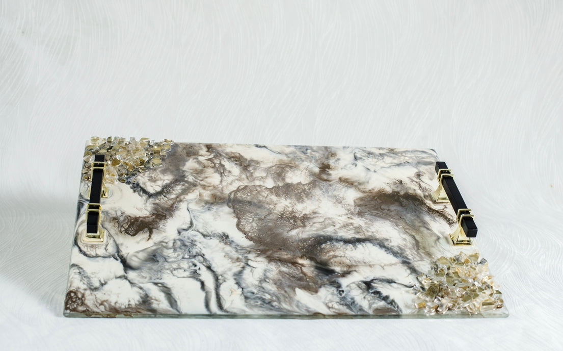 Dark Marble Challah/Candle tray 16x11