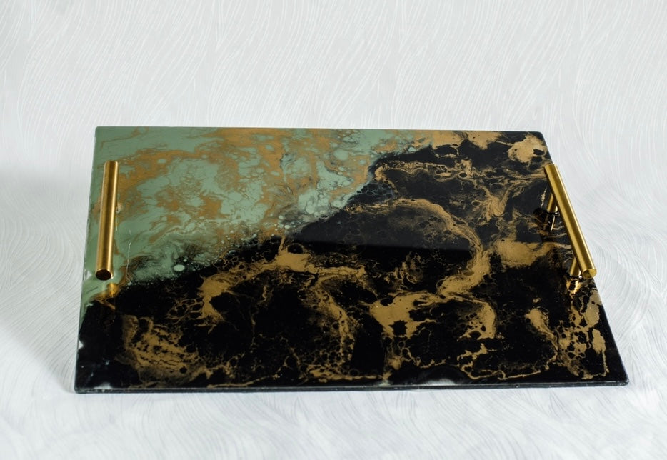 Black Marble Challah/Candle tray 16x11