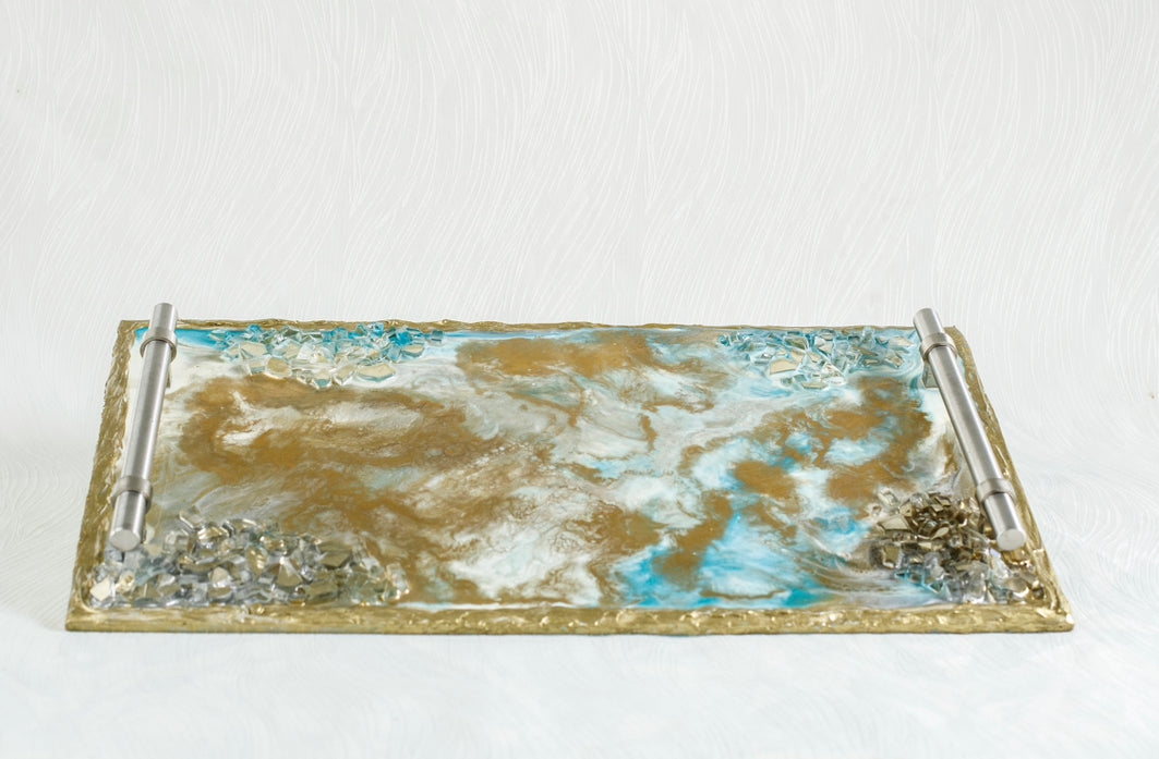 Gold Challah/Candle tray 19x10