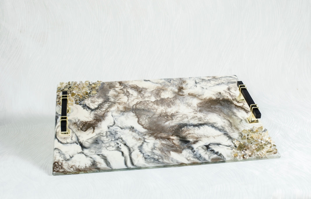 Dark Marble Challah/Candle tray 16x11