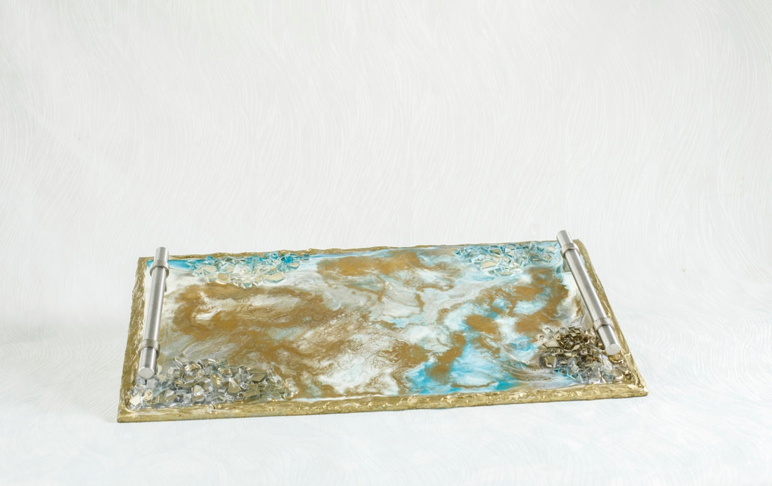 Gold Challah/Candle tray 19x10