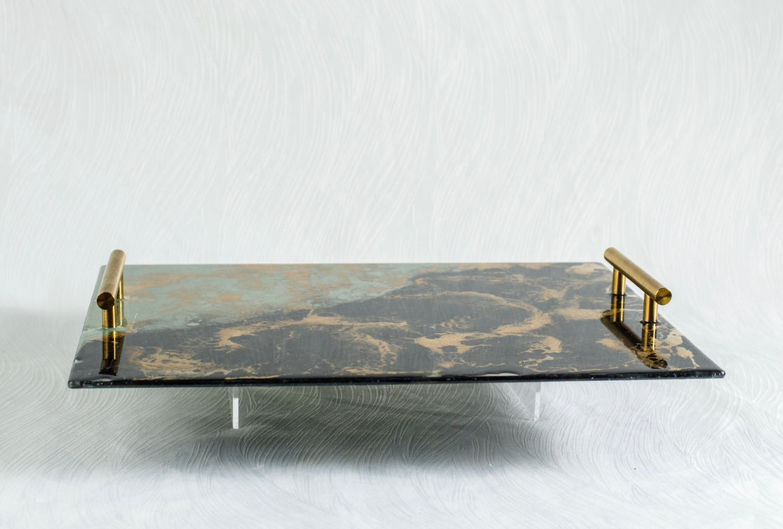 Black Marble Challah/Candle tray 16x11