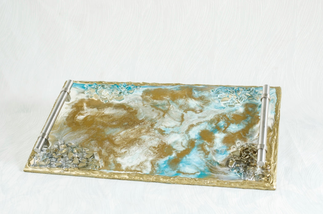 Gold Challah/Candle tray 19x10