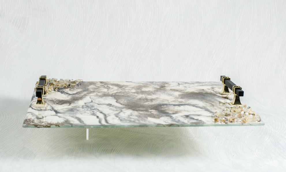 Dark Marble Challah/Candle tray 16x11