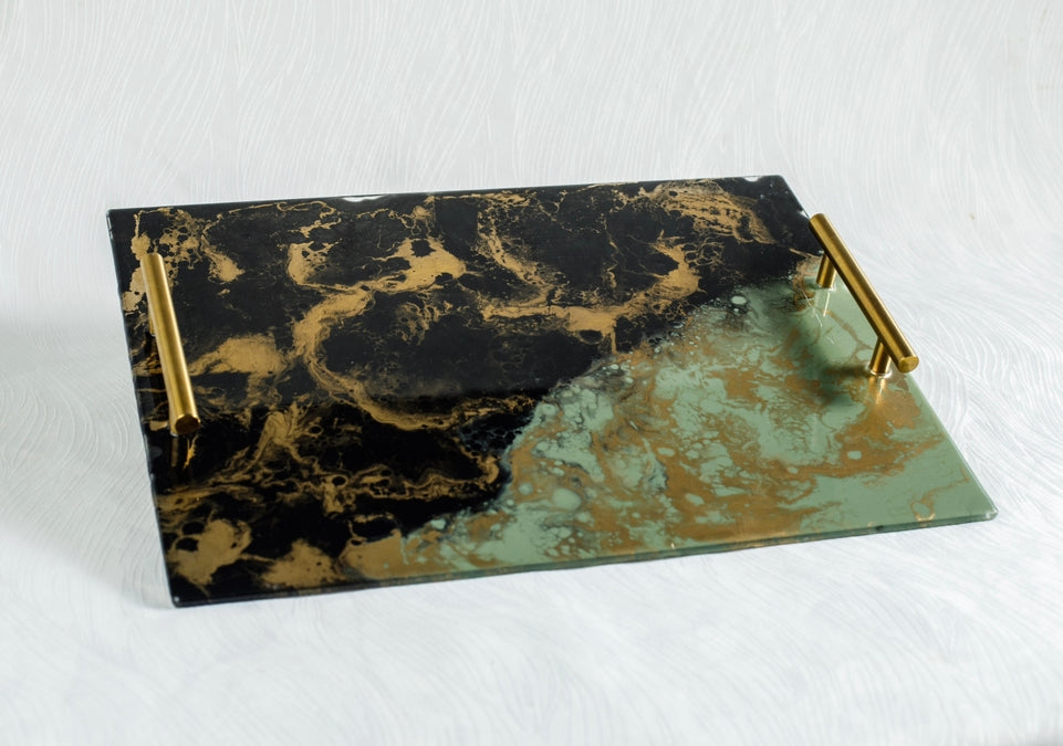 Black Marble Challah/Candle tray 16x11