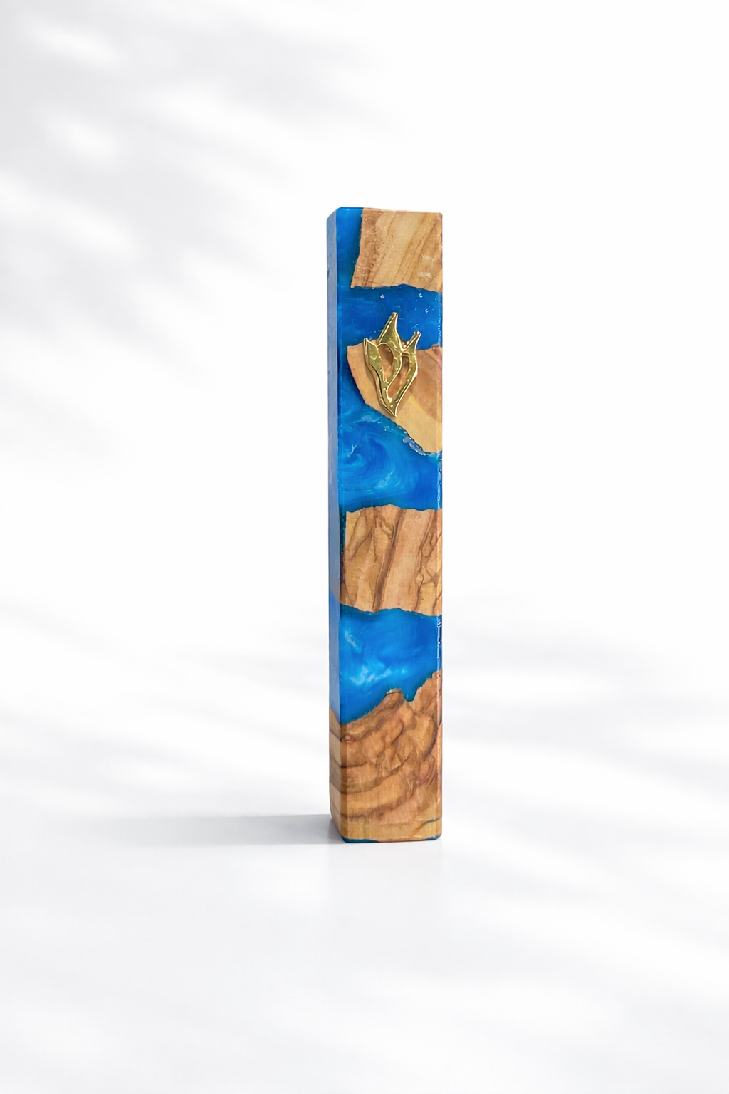 5” Blue Wood And Resin Mezuzah Handmade