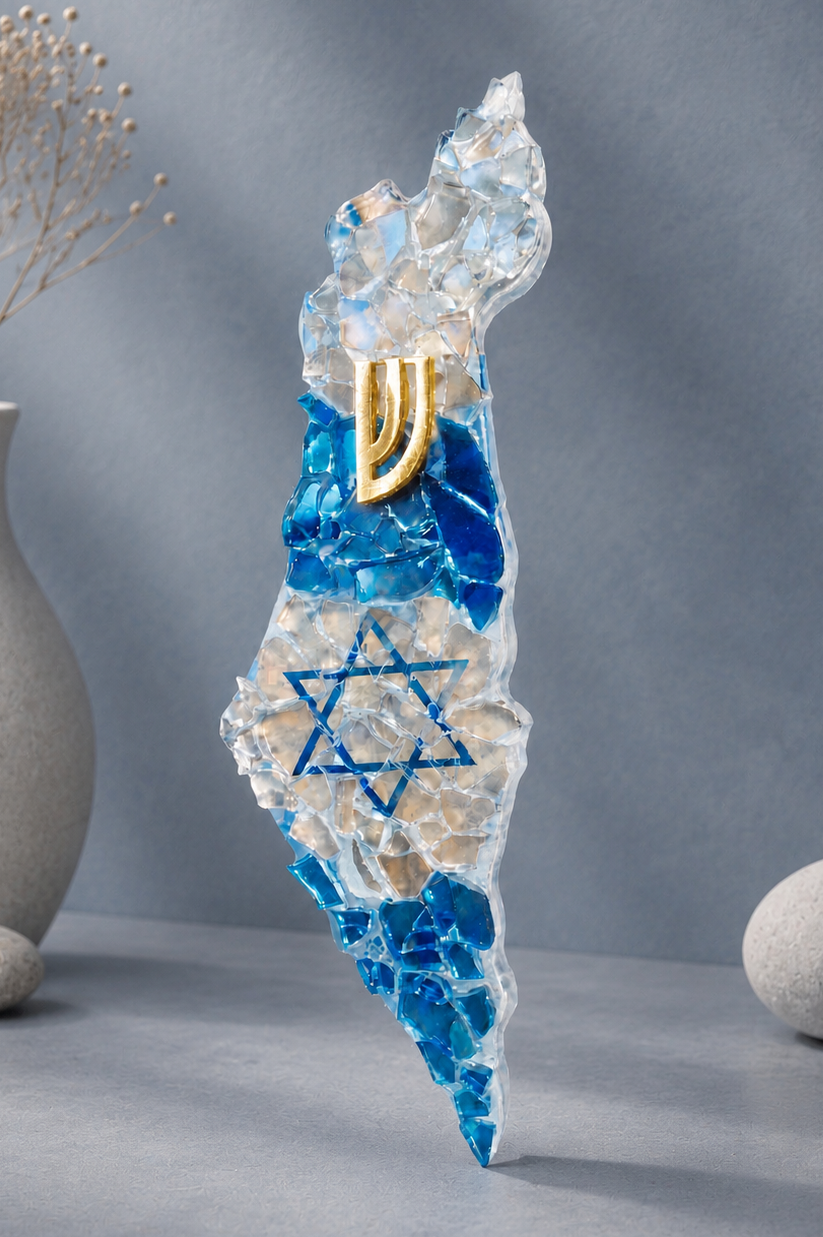Israel-Shaped Mezuzah Case-Magen david-beige
