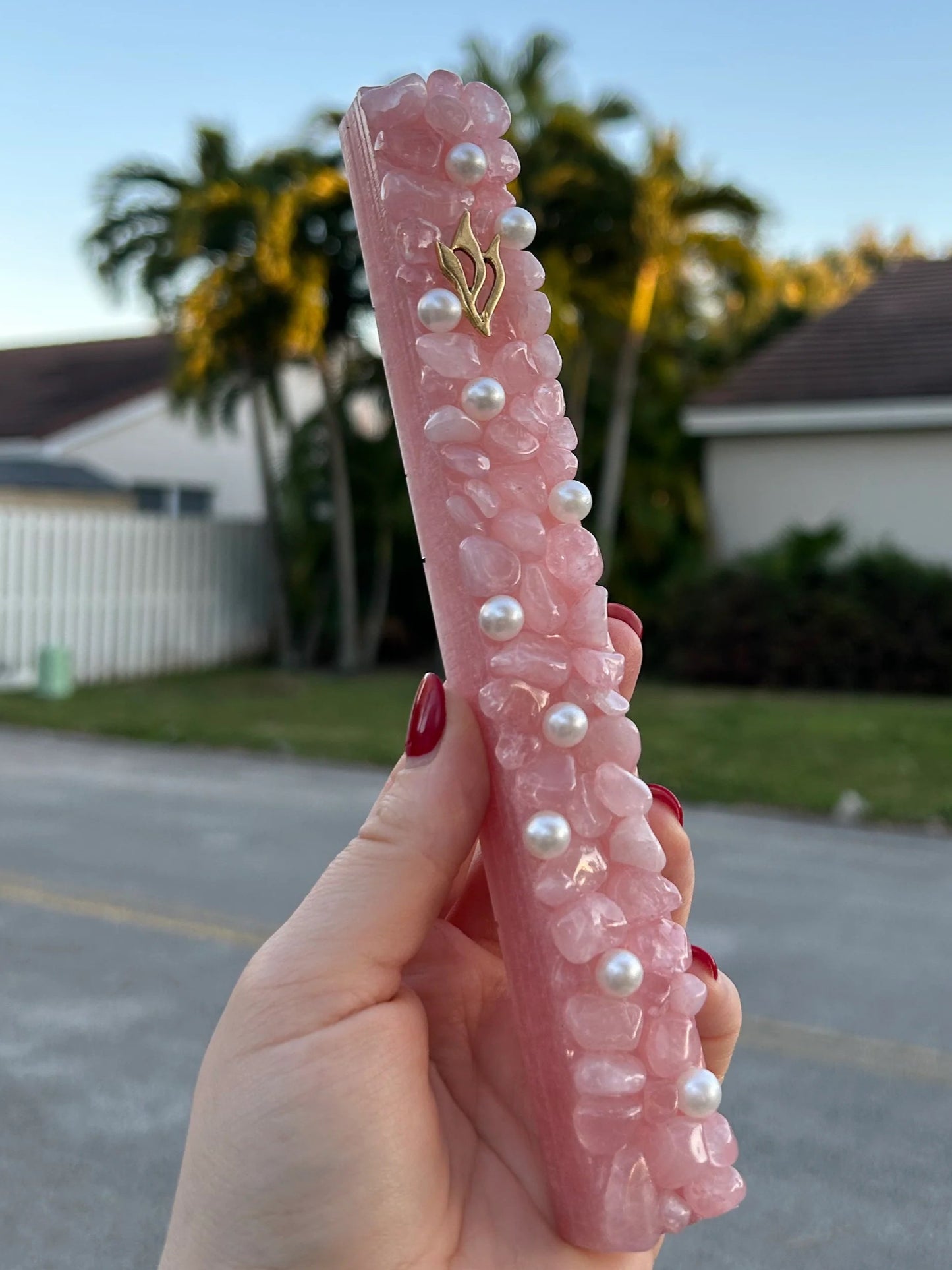 Dusty Rose Quarts Mezuzah