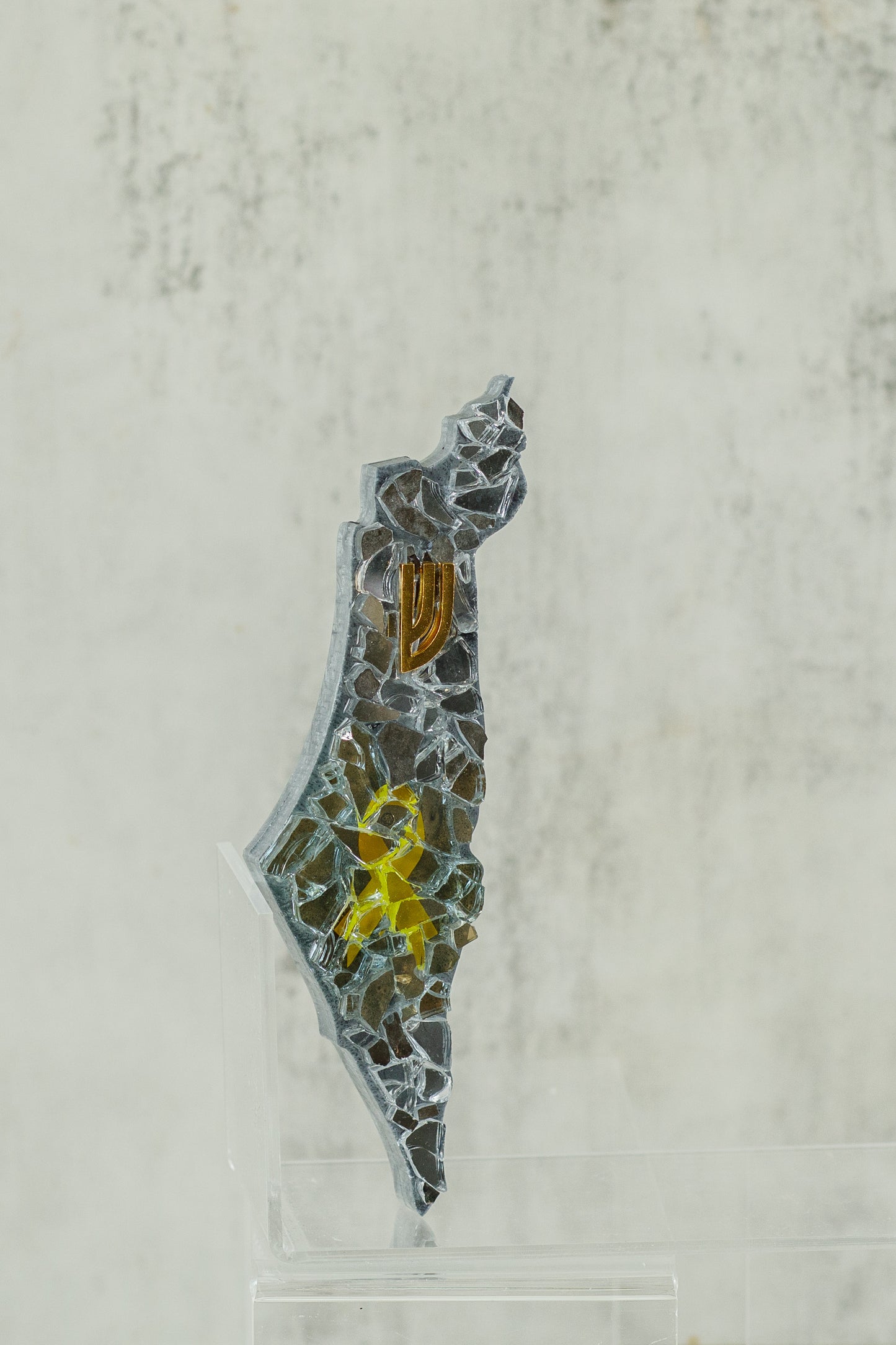 Israel-Shaped Mezuzah Case with Yellow Ribbon-Silver