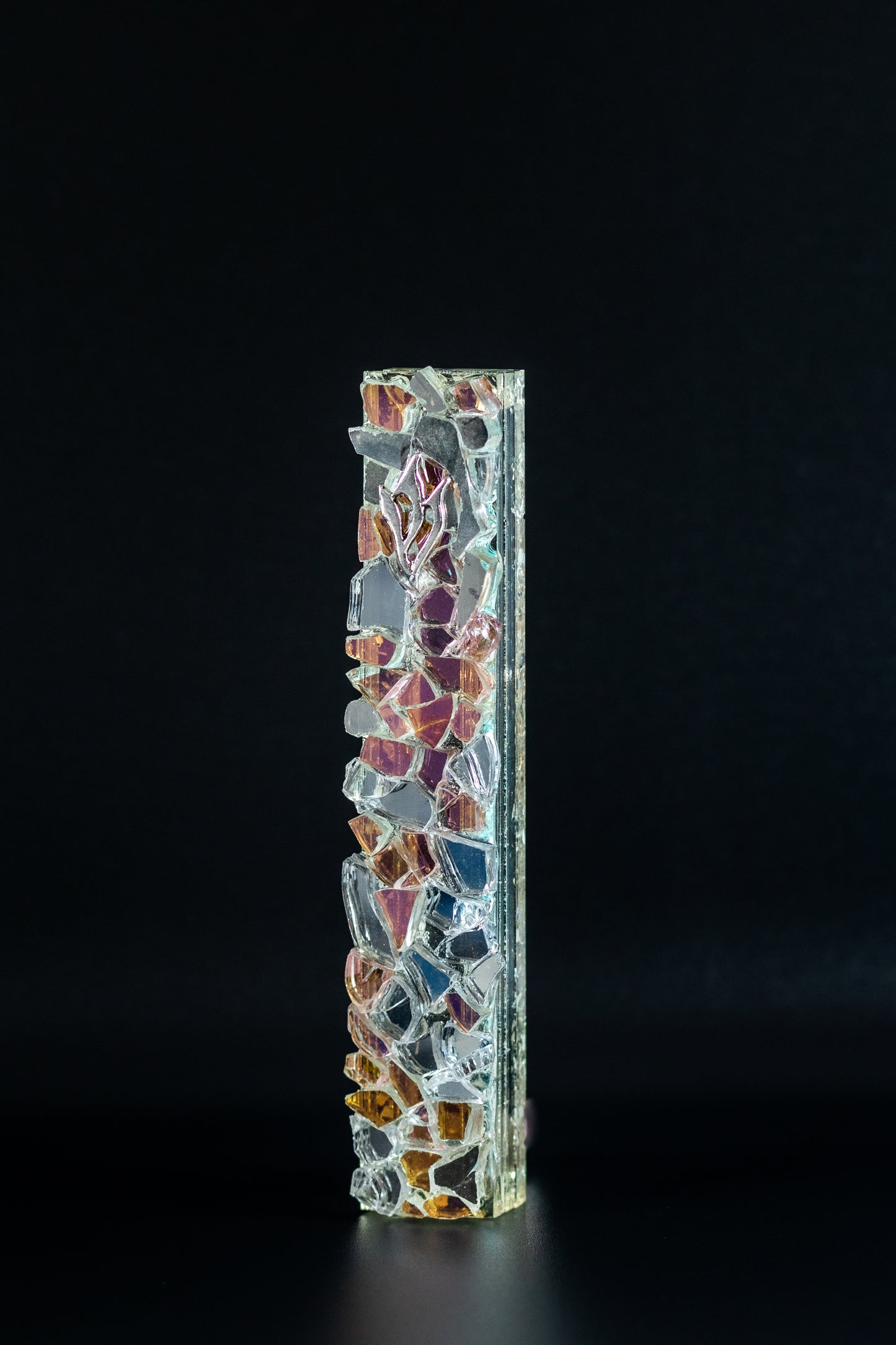 silver and pink Mosaic Mezuzah Case
