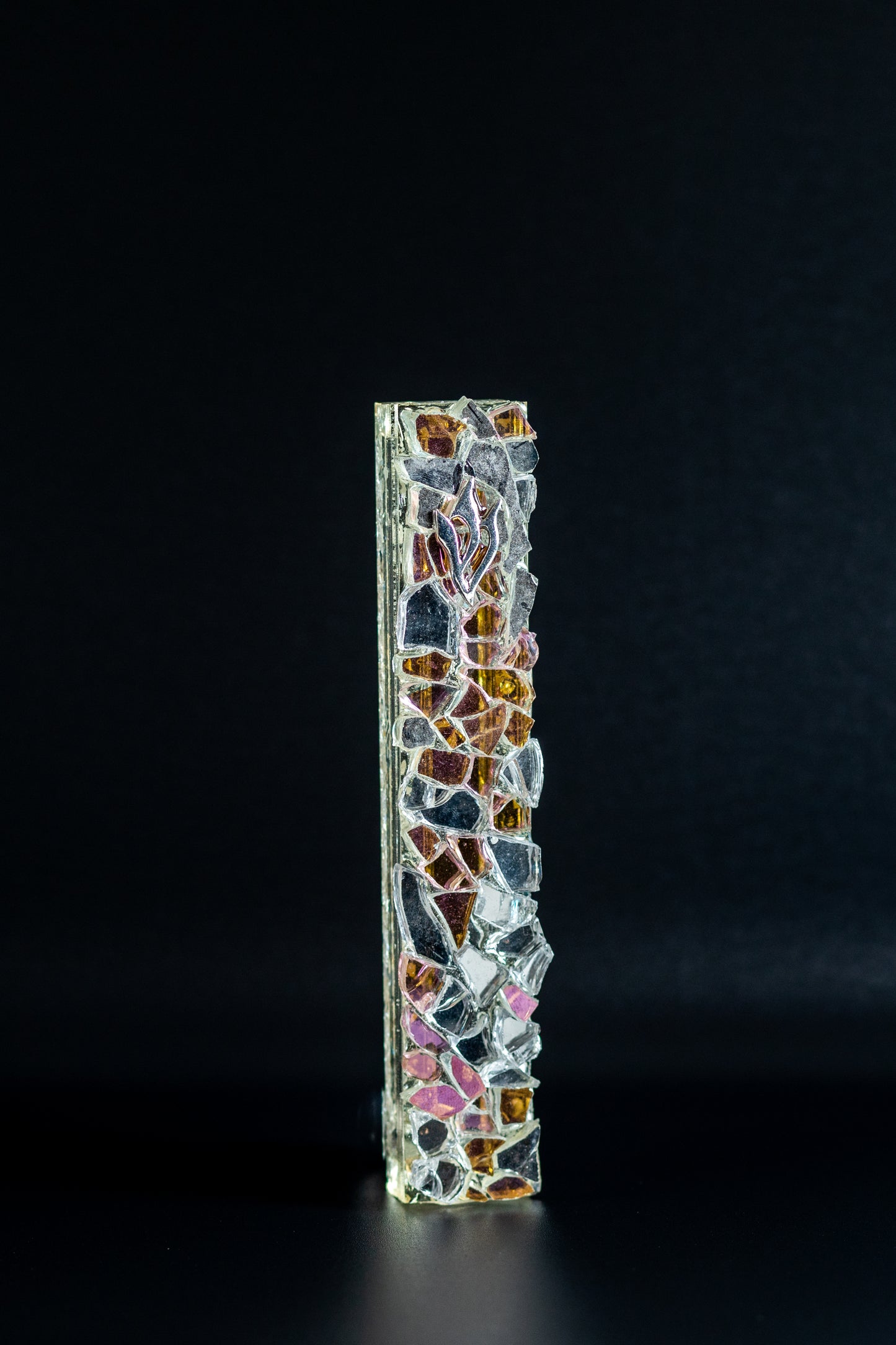 silver and pink Mosaic Mezuzah Case