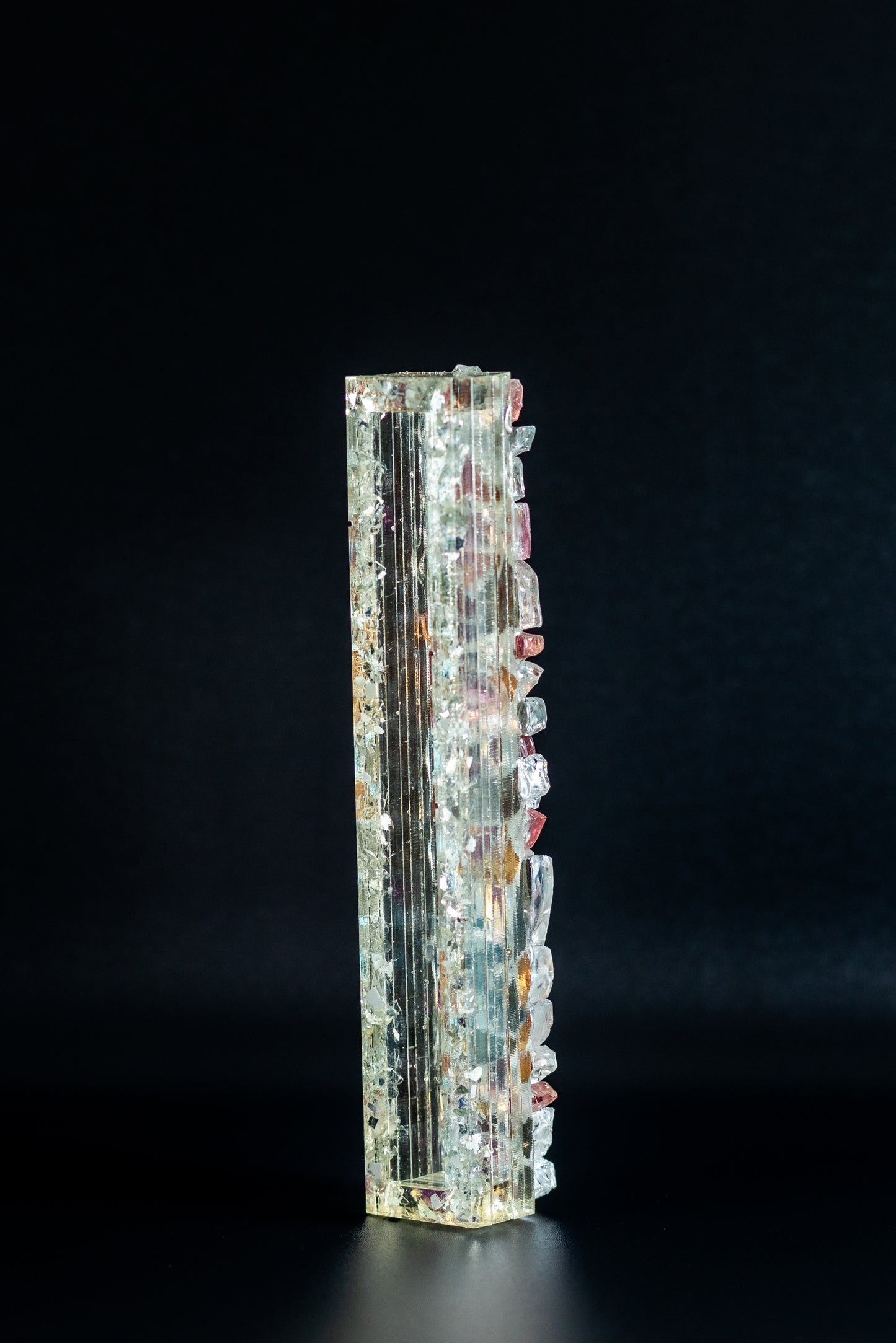 silver and pink Mosaic Mezuzah Case