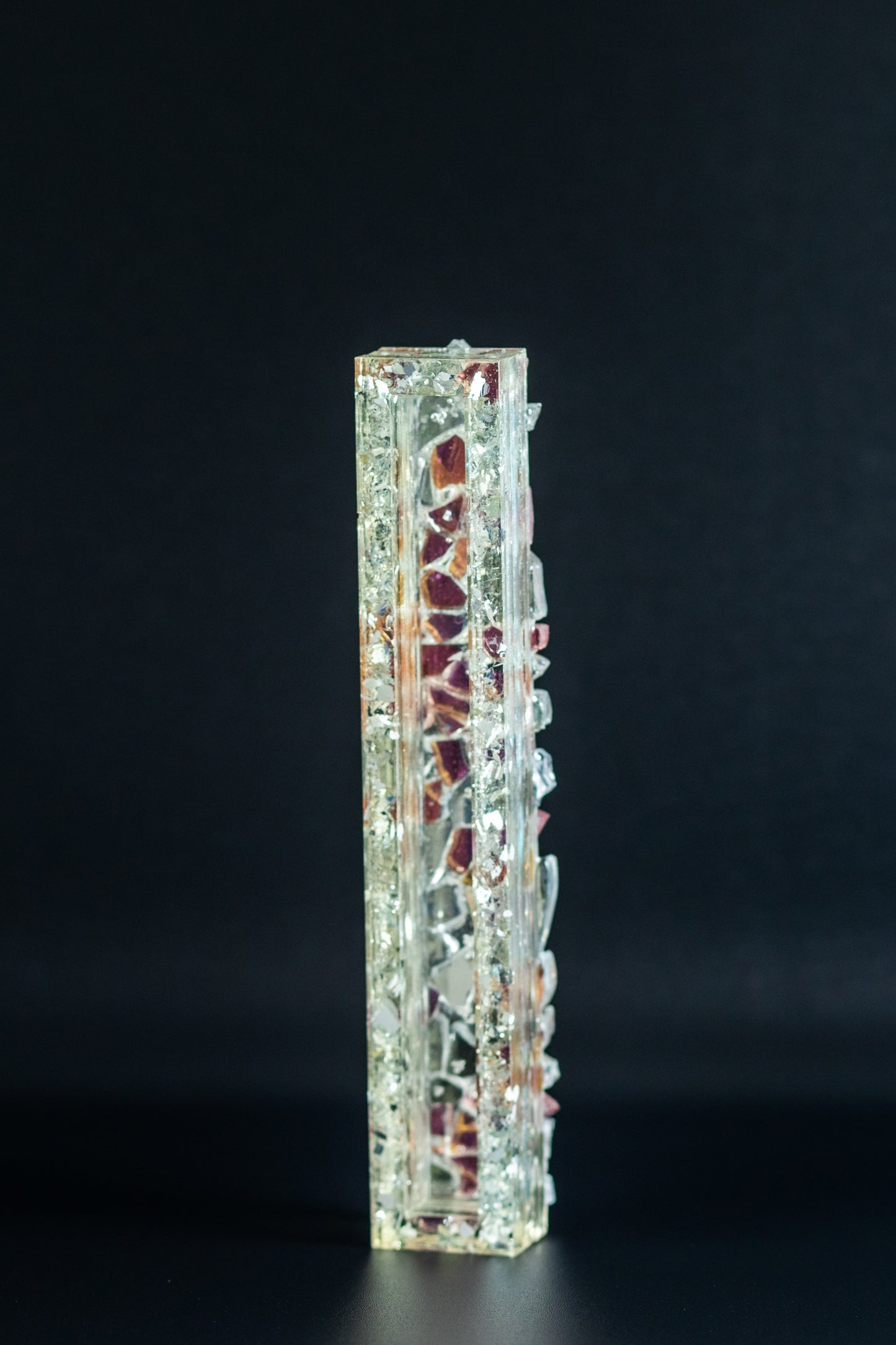 silver and pink Mosaic Mezuzah Case