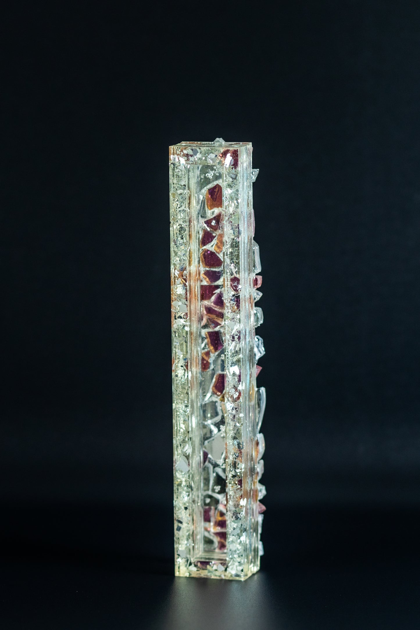 silver and pink Mosaic Mezuzah Case