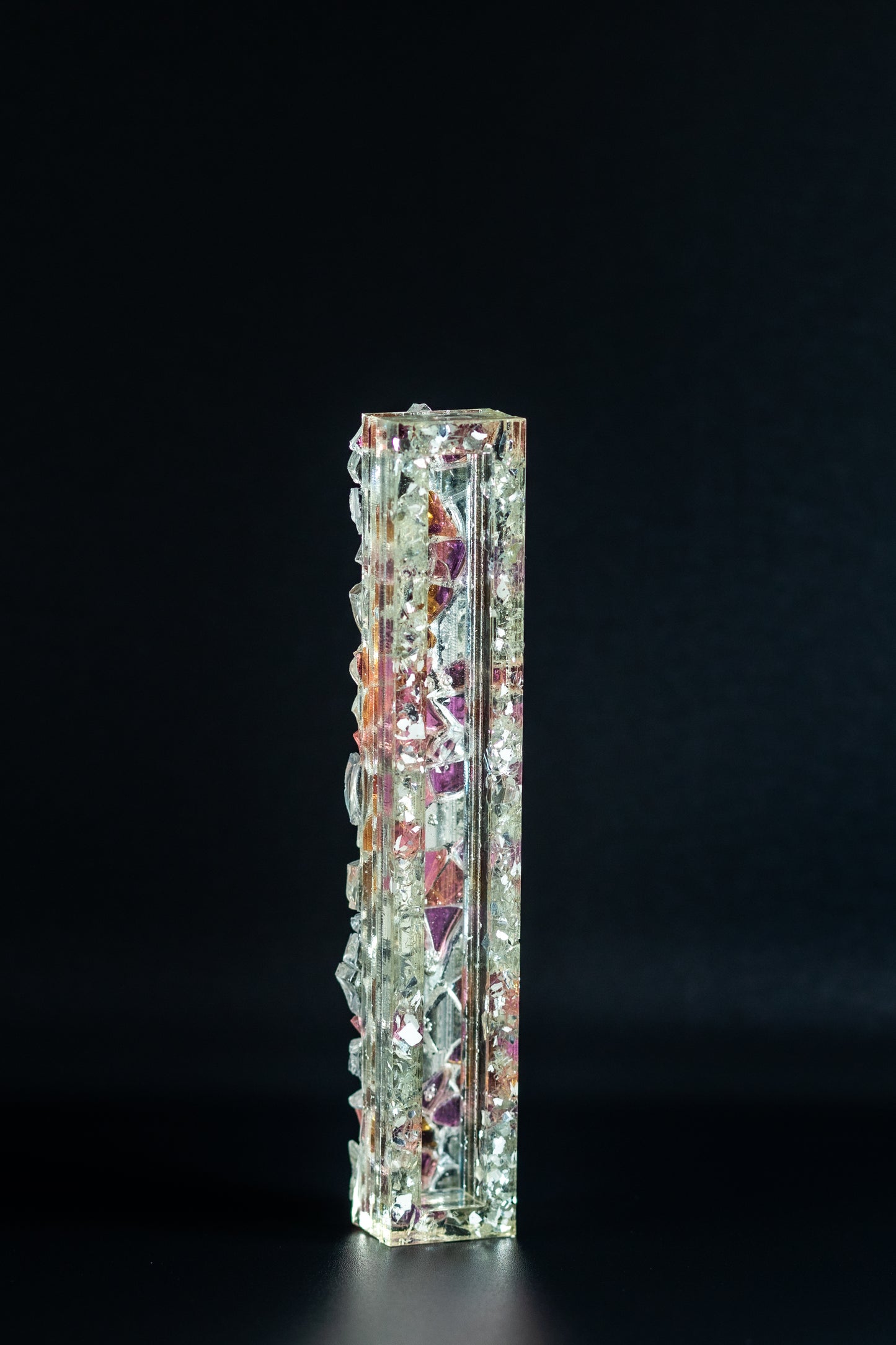 silver and pink Mosaic Mezuzah Case