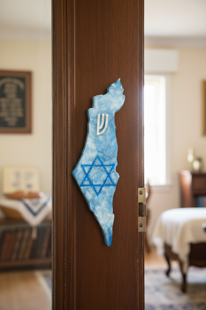 Clear Israel-Shaped Mezuzah Case with Magen David