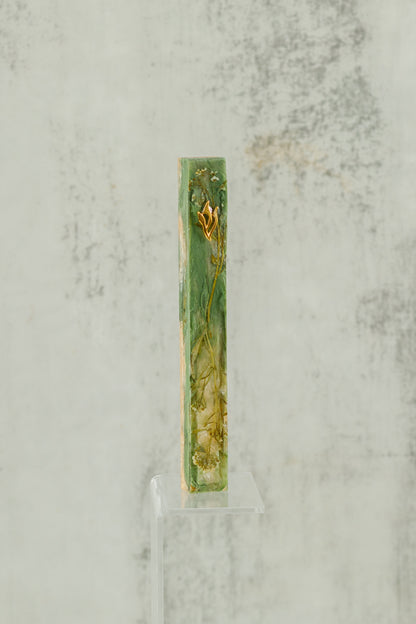 Green and Gold Floral Inlay Mezuzah Case