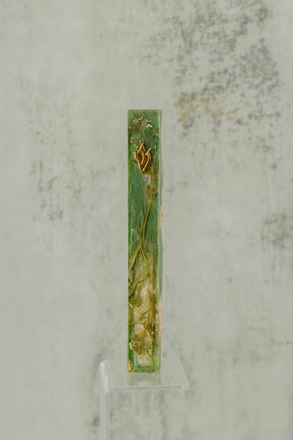 Green and Gold Floral Inlay Mezuzah Case