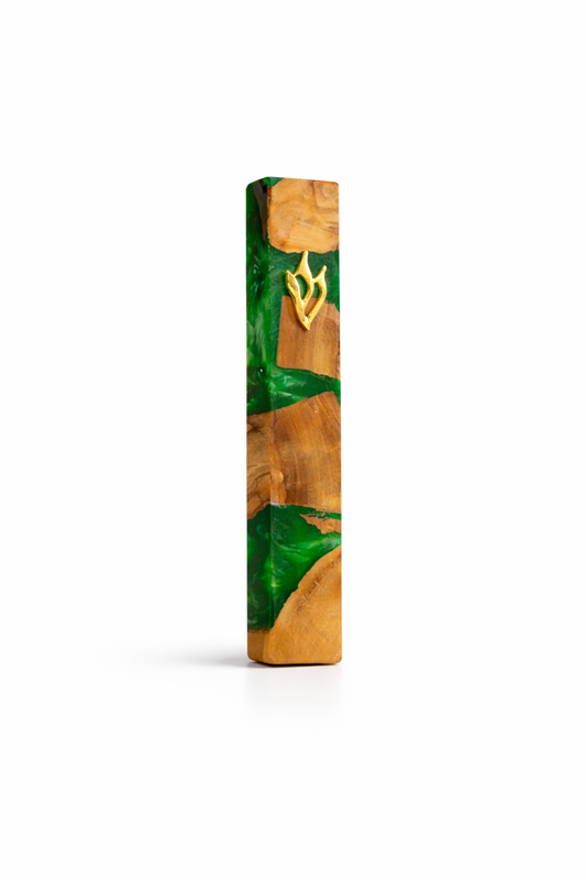 5” Green Wood And Resin Mezuzah