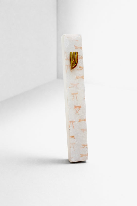 Blush bow Mezuzah case