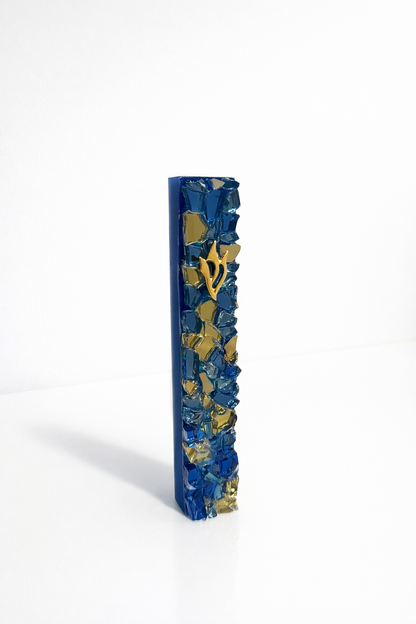 Cobalt blue and gold Mosaic Mezuzah Case