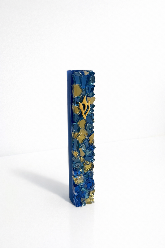 Cobalt blue and gold Mosaic Mezuzah Case