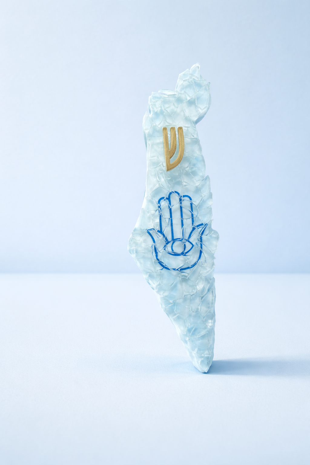 Clear Israel-Shaped Mezuzah Case Hamsa