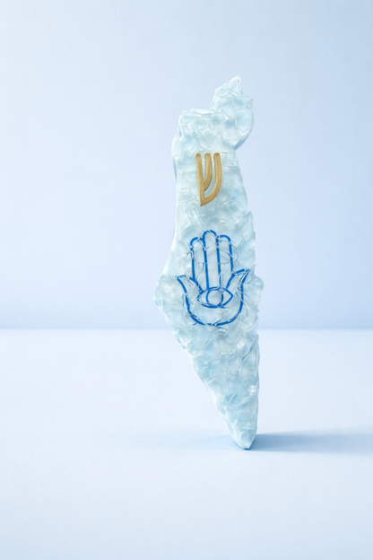 Clear Israel-Shaped Mezuzah Case Hamsa