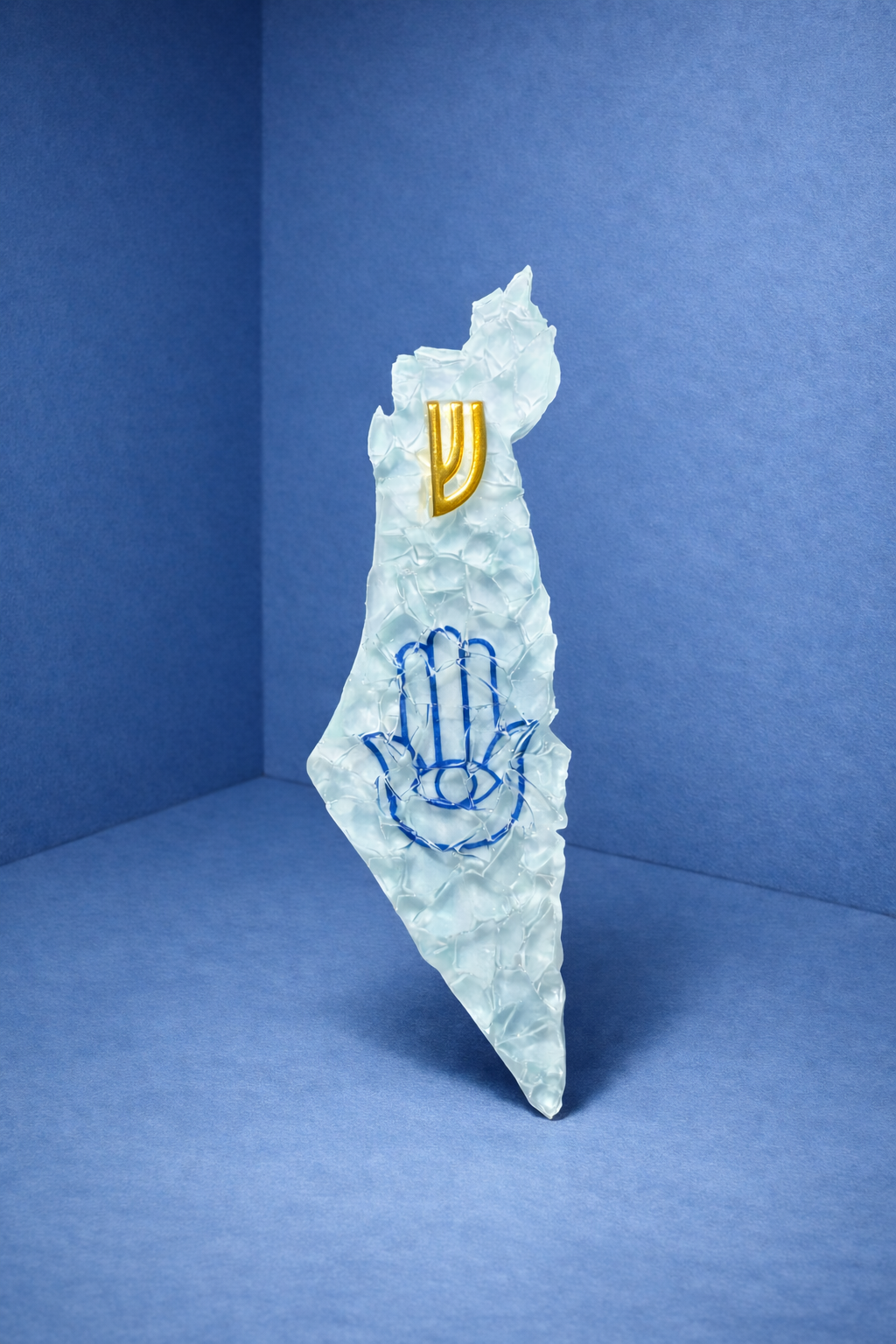 Clear Israel-Shaped Mezuzah Case Hamsa