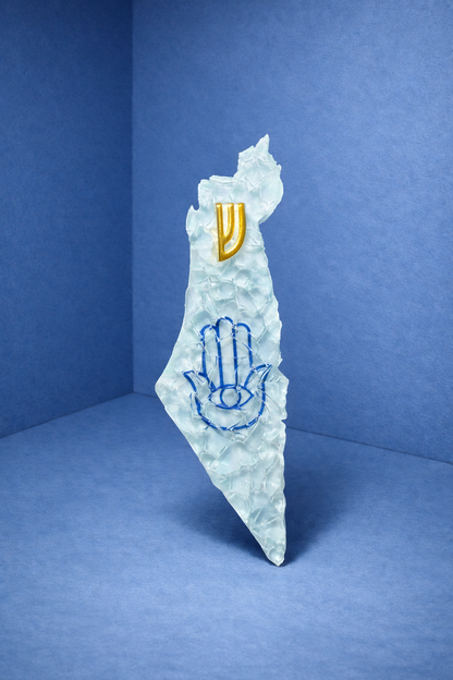 Clear Israel-Shaped Mezuzah Case Hamsa