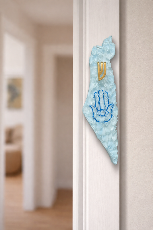 Clear Israel-Shaped Mezuzah Case Hamsa