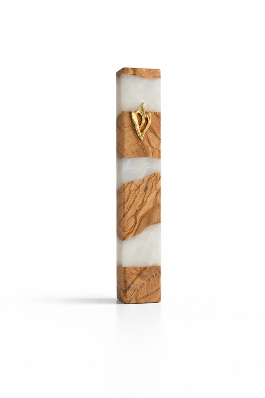 5” white mother pearl Wood And Resin Mezuzah Handmade