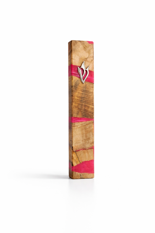5”  Pink Wood And Resin Mezuzah Handmade