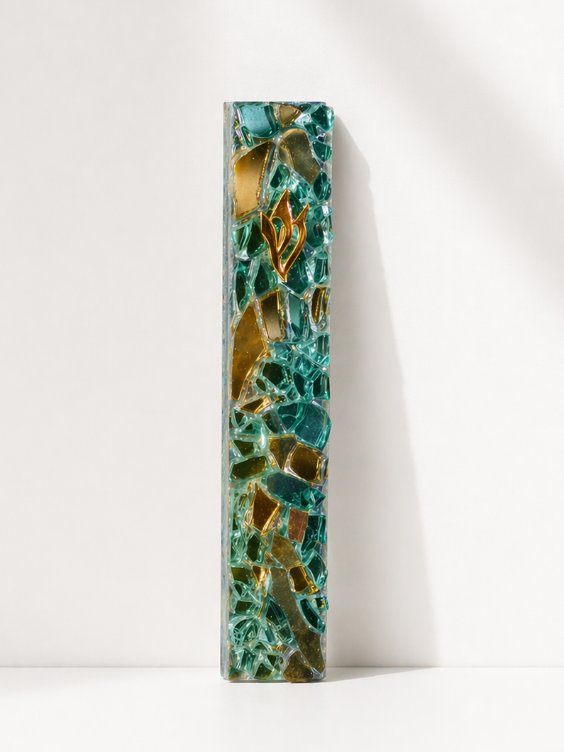 Gold and Teal Mezuzah Case