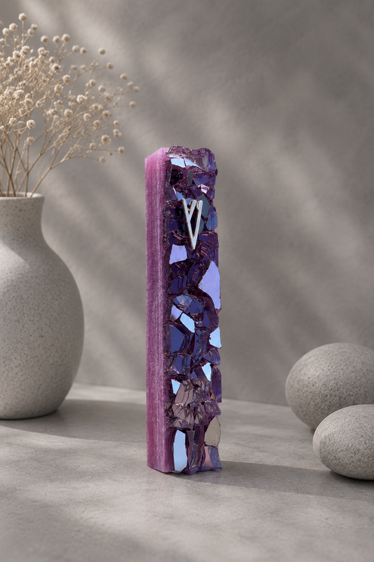 Purple Silver Mezuzah Case