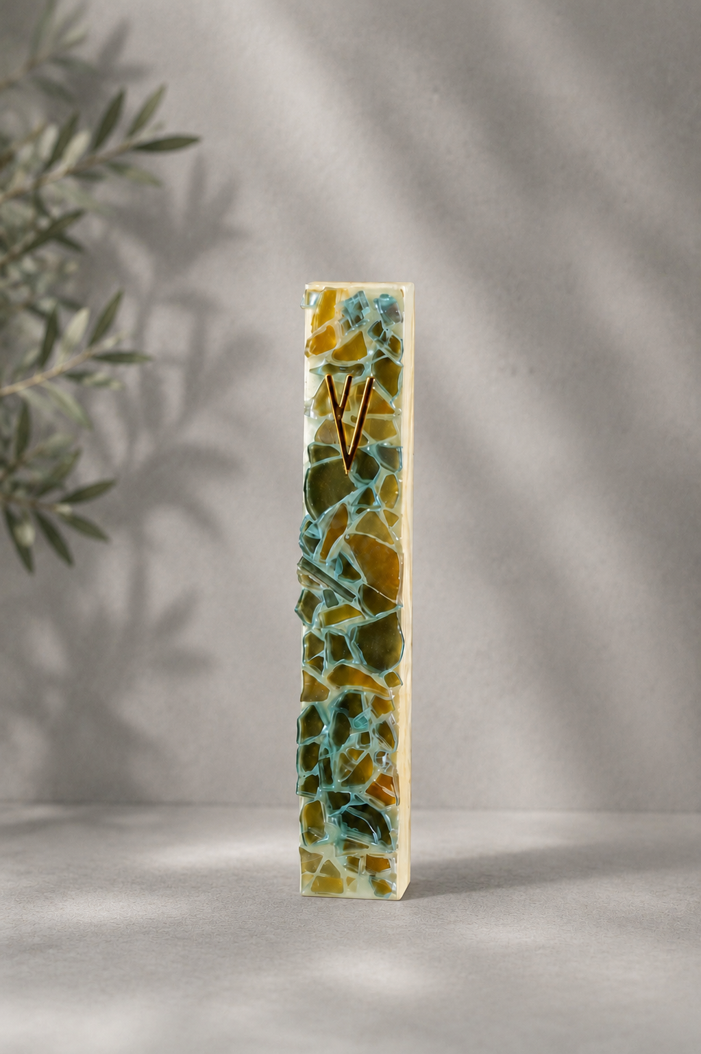 Aqua and Amber Mezuzah Case