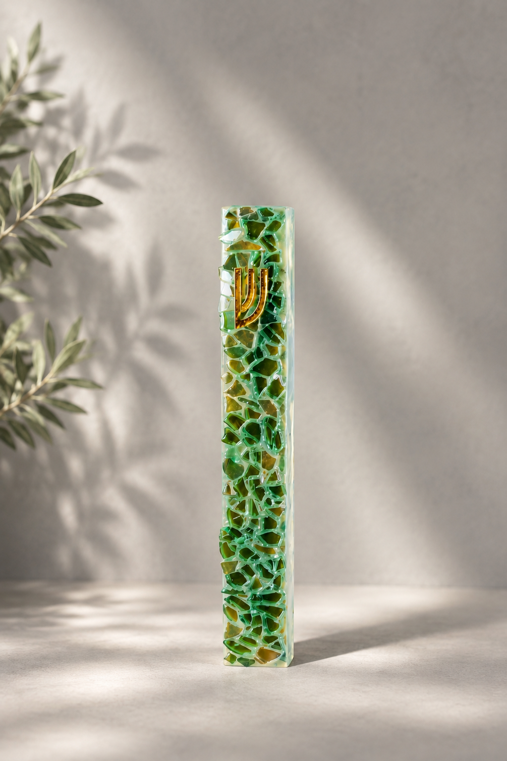 Light Teal and Gold Mezuzah Case