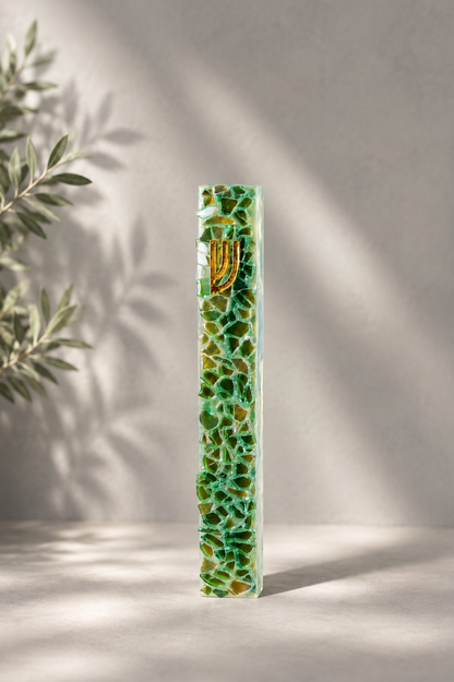 Light Teal and Gold Mezuzah Case