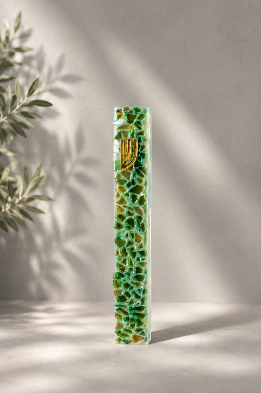 Light Teal and Gold Mezuzah Case