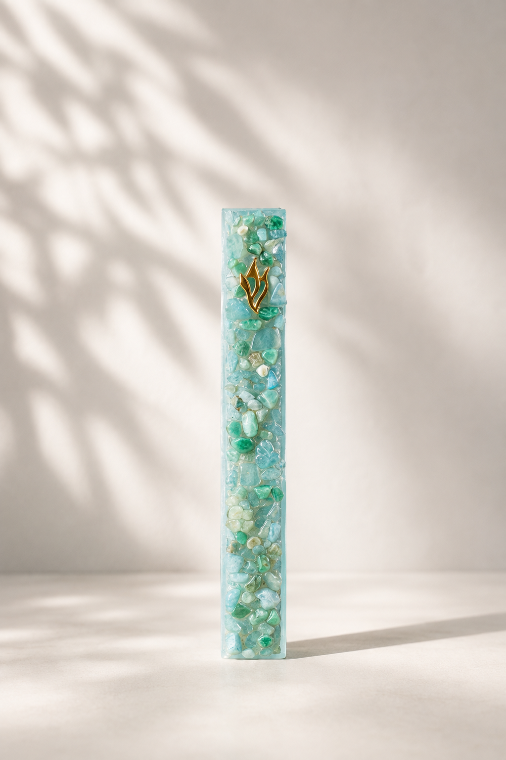 Green and Blue Crystal Mezuzah Case