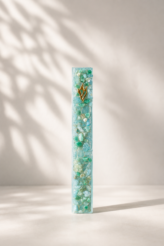 Green and Blue Crystal Mezuzah Case