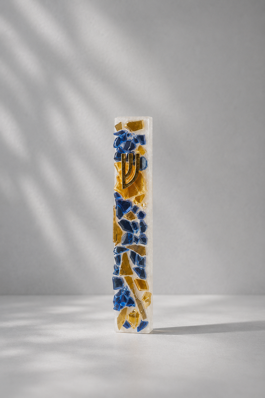 Gold and Blue Mezuzah Case