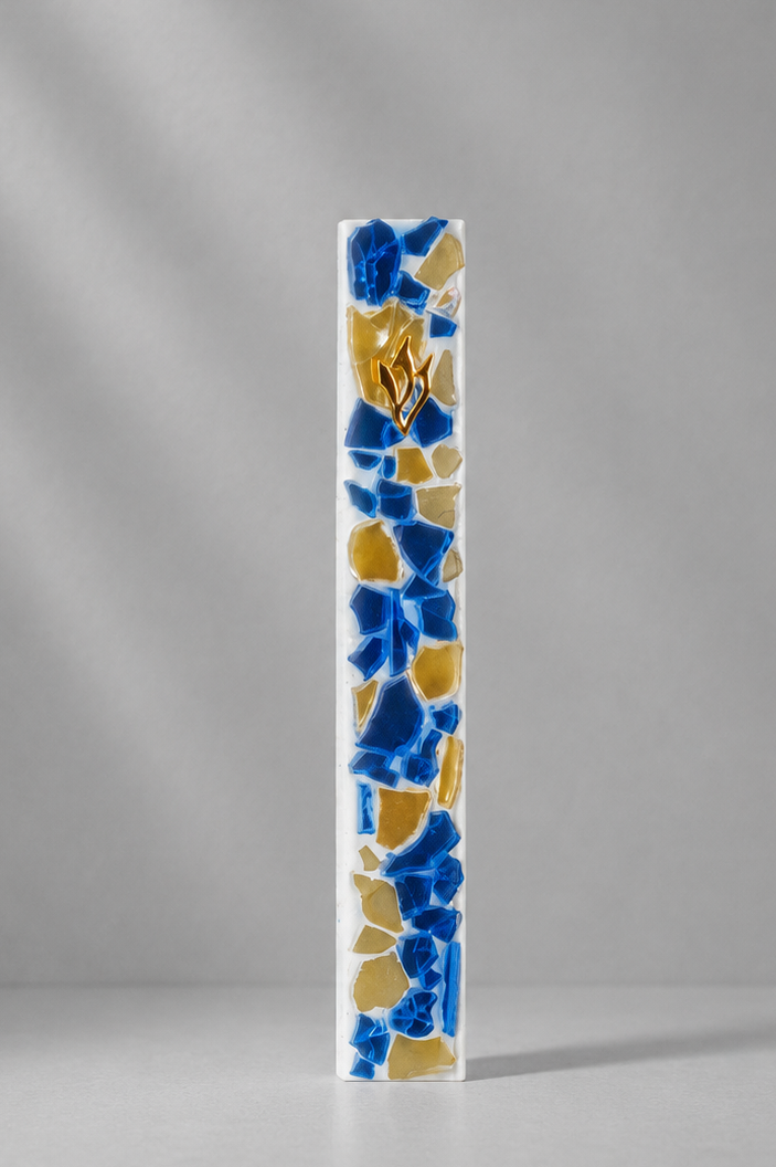 Blue and Gold Mezuzah Case