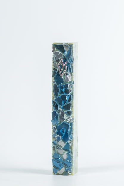 Blue and Silver Mosaic Mezuzah Case